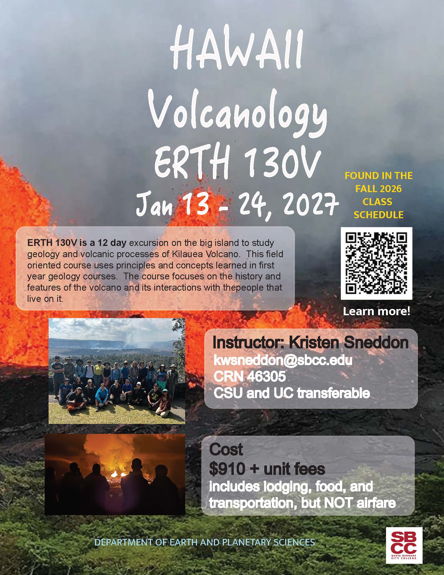 Hawaii Volcanology Class Jan 13-24, 2027 - Click for PDF