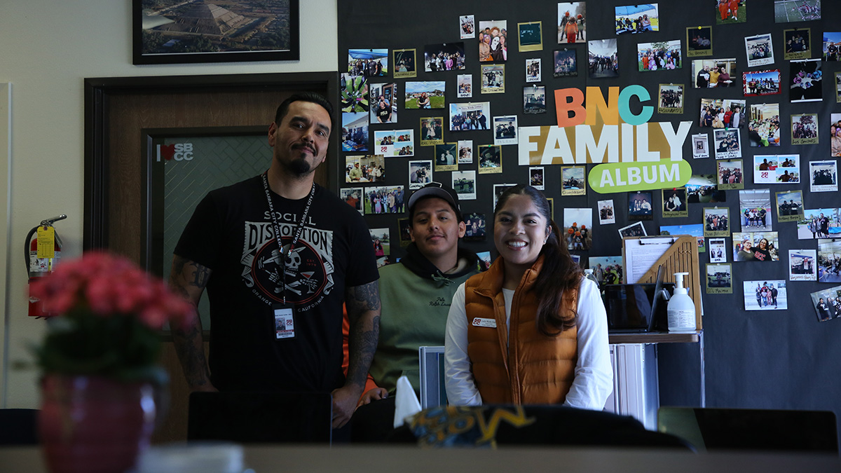 Attendees and staff at a food pantry event